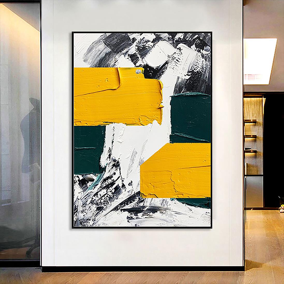 Pincel amarillo abstracto de Palette Knife arte de pared textura minimalista Pintura al óleo